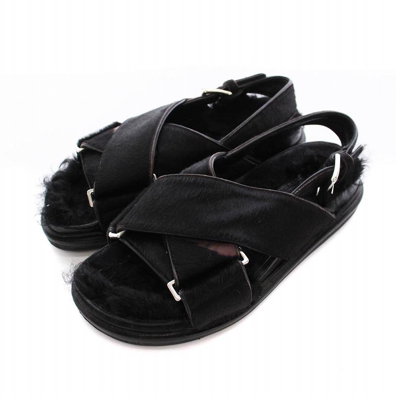MARNI マルニ ムートンサンダル ハラコ ファー ストラップ 黒 /YM  