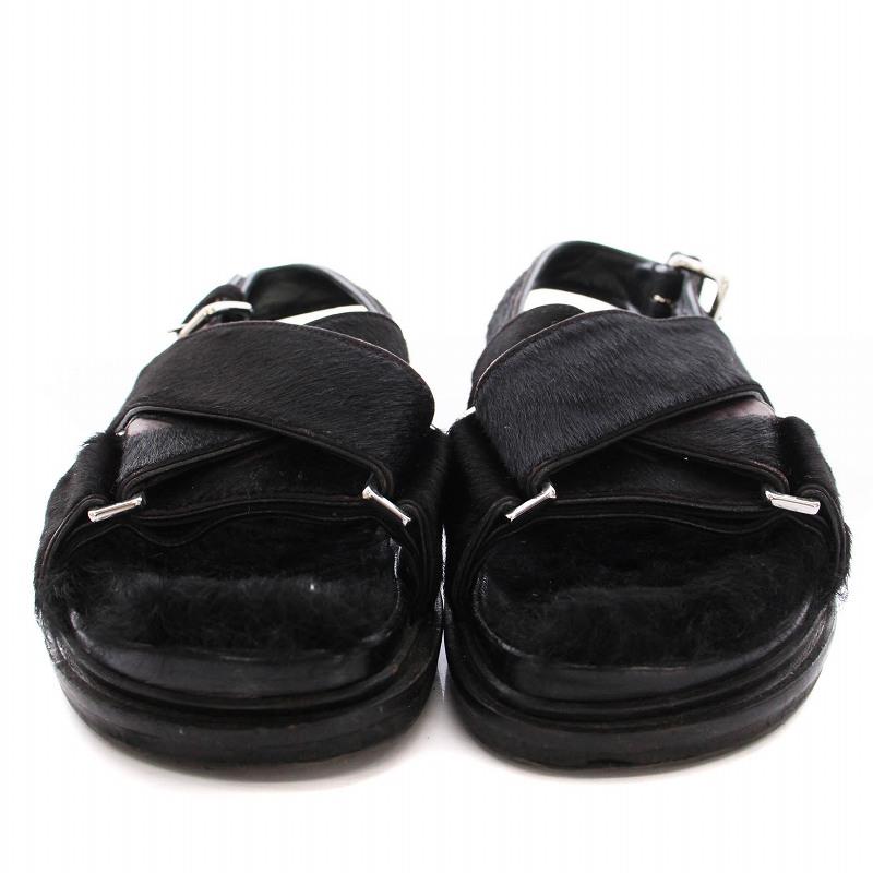 MARNI マルニ ムートンサンダル ハラコ ファー ストラップ 黒 /YM  