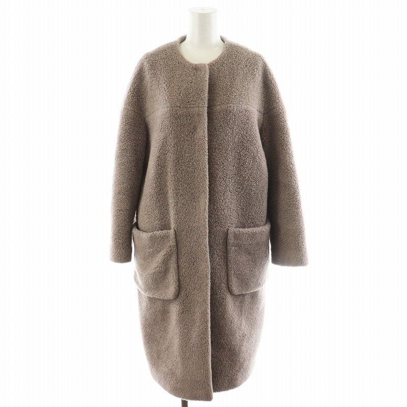 サキ saqui ボアコート ノーカラーコート ロング丈 アウター 36 グレー