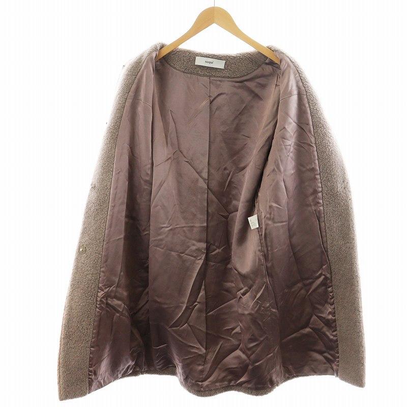 サキ saqui ボアコート ノーカラーコート ロング丈 アウター 36 グレー