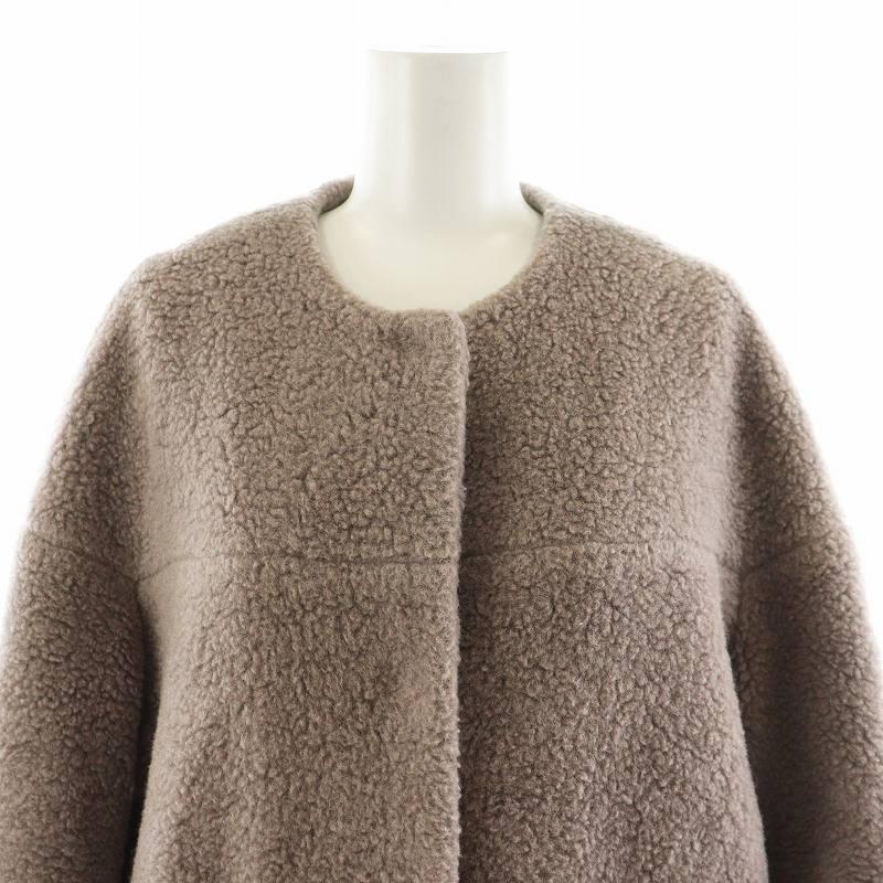 サキ saqui ボアコート ノーカラーコート ロング丈 アウター 36 グレー