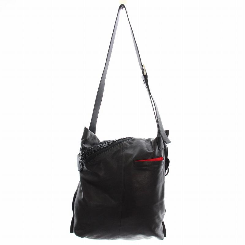 カワカワ kawa-kawa レザー ショルダーバッグ ビッグファスナー 黒