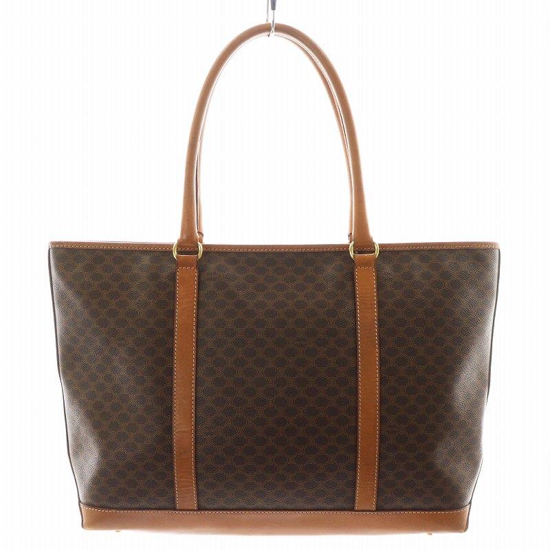 CELINE セリーヌ ブラウン レザー トートバッグ マカダム柄 CELINE セリーヌ トートバッグ マカダム柄 PVC レザー ブラウン