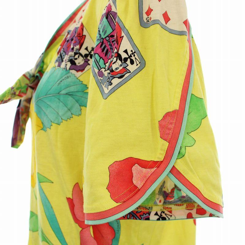 LEONARD レオナール　 半袖トップス シャツ カットソー イエロー LEONARD レオナール カットソー 半袖 花柄 リボン Tシャツ 肩