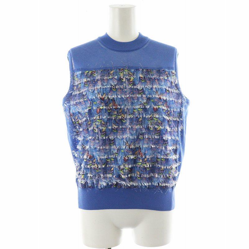 【中古】アナイ ANAYI 24SS フランジャプリントノースリーブ アンサンブルニット カーディガン 38 水色 アナイ ANAYI 24SS フランジャプリントノースリーブ アンサンブル