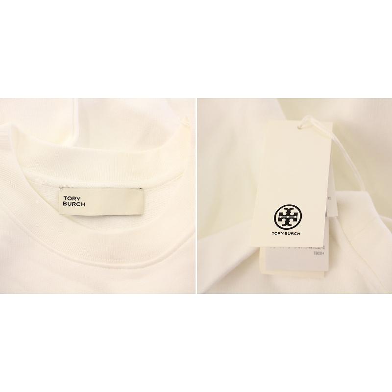 【中古】トリーバーチ フレンチテリーシェブロンパッチスノーホワイト スウェット トレーナー 長袖 クルーネック 白 TORY BURCH（トリーバーチ） フレンチテリーシェブロンパッチスノー