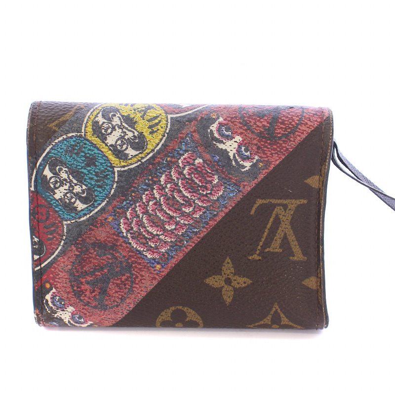 【中古】ルイヴィトン ポルトフォイユ・ヴィクトリーヌ 山本寛斎 歌舞伎モチーフ 三つ折り財布 ロゴ 総柄 茶 ルイヴィトン ポルトフォイユ・ヴィクトリーヌ 山本寛斎 歌舞伎
