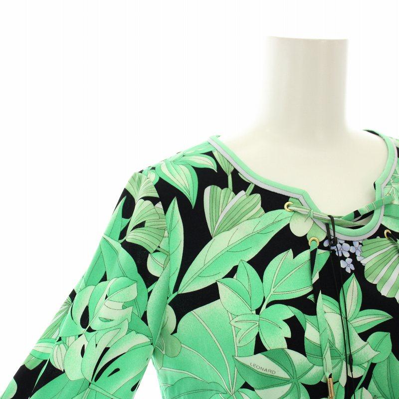 新品未使用タグ付き 近年 レオナール ロングワンピース カンカン 黒 3 LEONARD（レオナール） 美品 カンカン フラワープリントトリム ライン