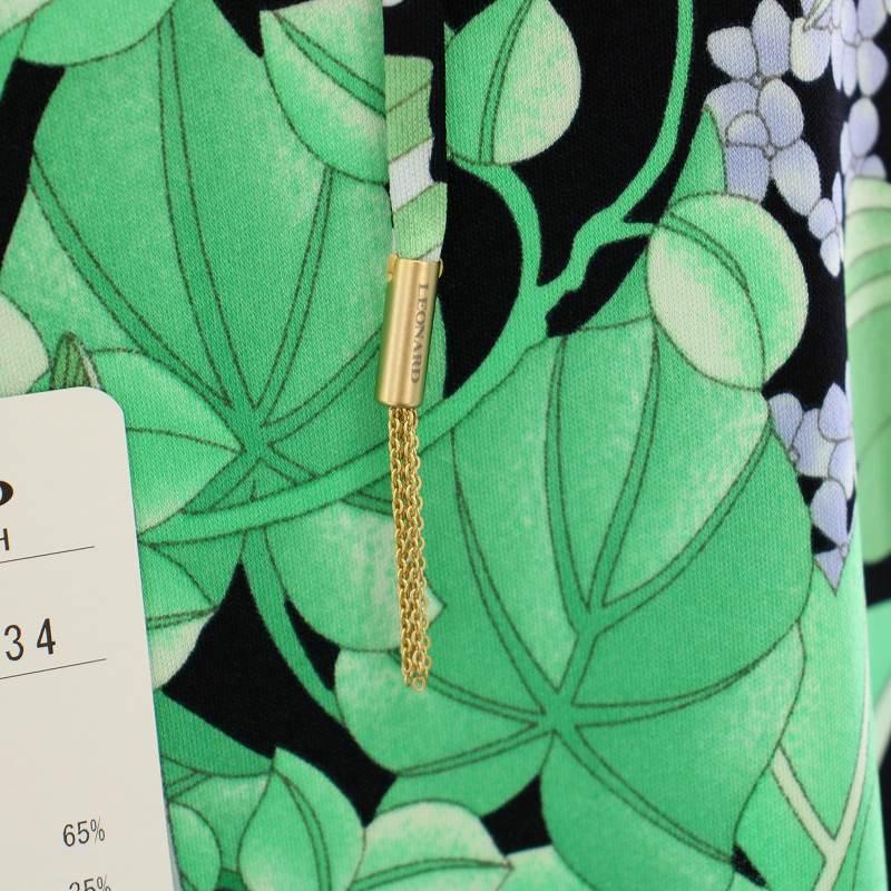 【中古】未使用品 レオナール ファッション ワンピース ロング 長袖 花柄 リボン 34 黄緑 黒 0130012 レディース LEONARD（レオナール） 未使用品 ファッション ワンピース ロング 長袖