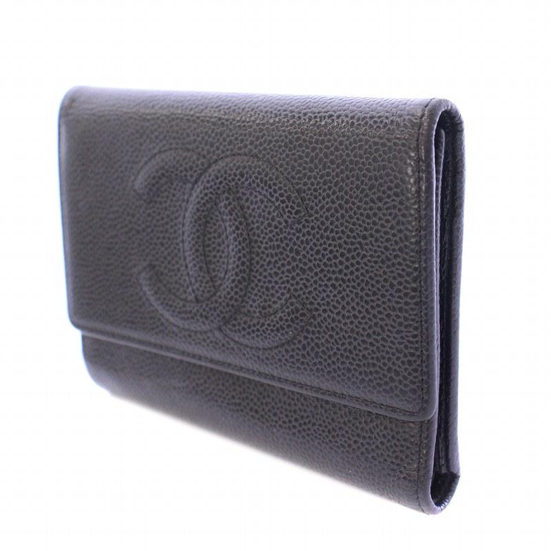CHANEL シャネル 三つ折り 財布 キャビアスキン ココマーク 黒 CHANEL（シャネル） ココマーク キャビアスキン 三つ折り財布