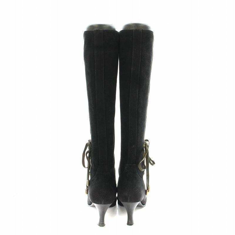 HERMES ブラックスエード ロングブーツ 36.5 HERMES エルメス ロングブーツ スエード レースアップ 36.5 23.5