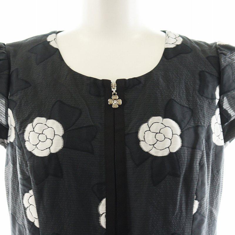 エムズグレイシー M'S GRACY ワンピース ひざ丈 半袖 花柄 36 黒