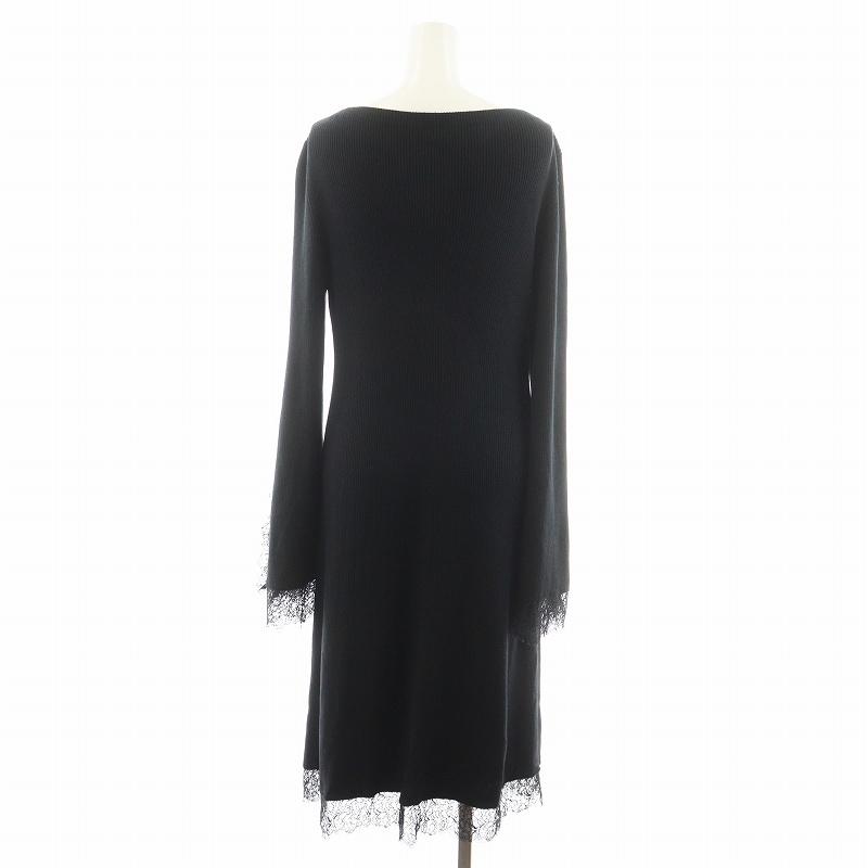 【中古】アディアム ADEAM ニットワンピース リブ ロング丈 長袖 レース切替 絹 シルク 2 黒 ブラック 39032 アディアム ADEAM ニットワンピース リブ ロング丈 長袖 レース切替 絹