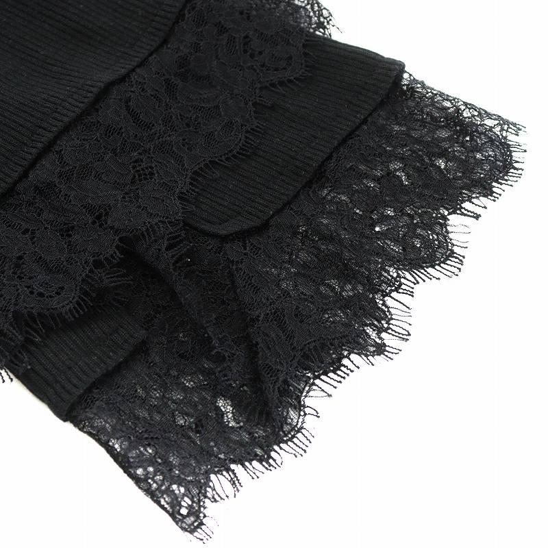 アディアム ADEAM ニットワンピース リブ ロング丈 長袖 レース切替 絹