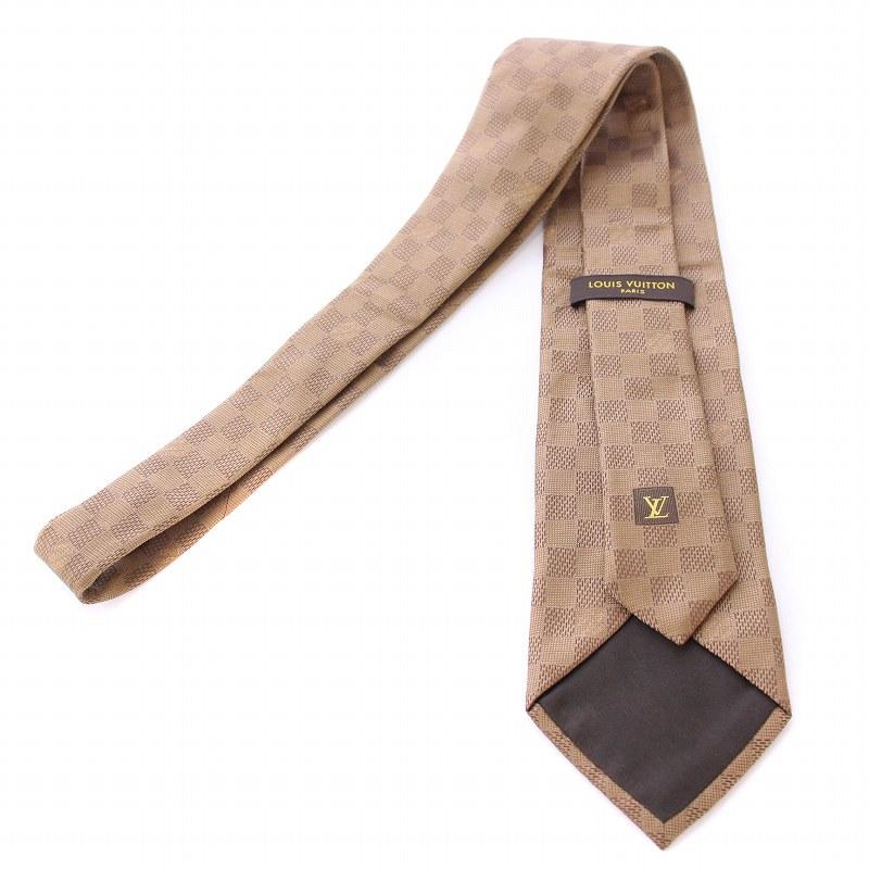 【中古】ルイヴィトン LOUIS VUITTON ダミエ ネクタイ レギュラータイ ロゴ チェック柄 シルク 総柄 F 茶 ブラウン LOUIS VUITTON（ルイ・ヴィトン） ダミエ ネクタイ レギュラータイ