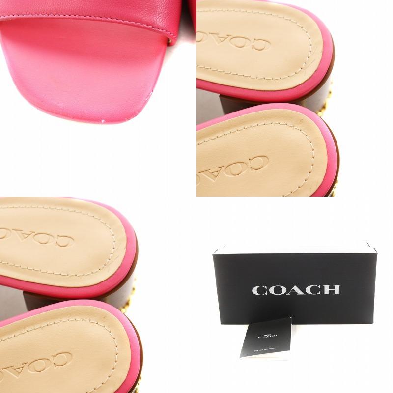 COACH（コーチ） マギーサンダル チャンキーヒール ロゴ レザー