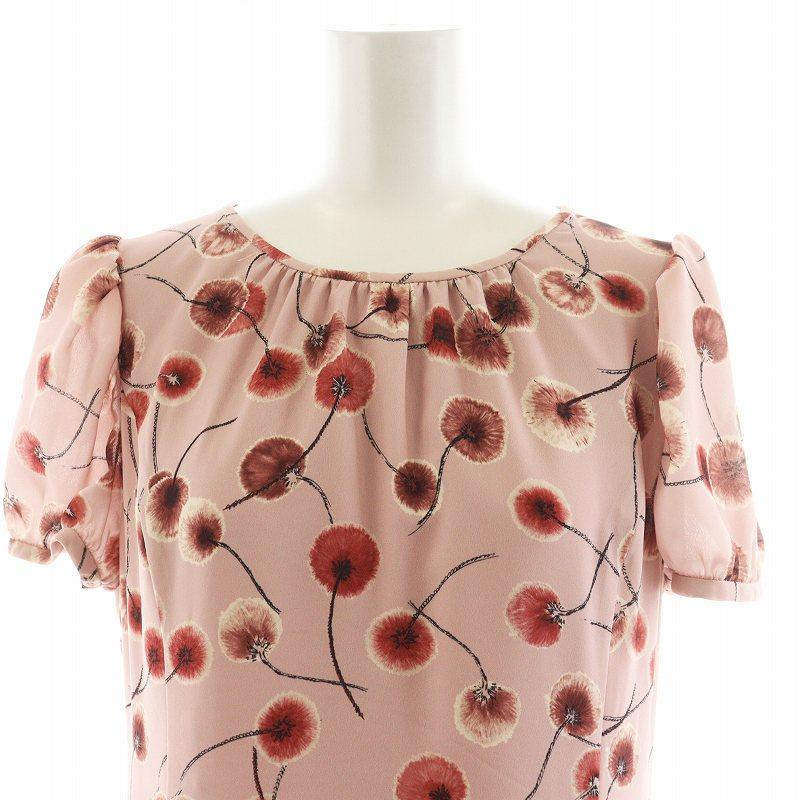 【中古】未使用品 ルネ Rene 22年製 TISSUE フラワープリント ワンピース ロング丈 半袖 36 ピンク 6236180 Rene（ルネ） 未使用品 Rene 22年製 TISSUE フラワープリント