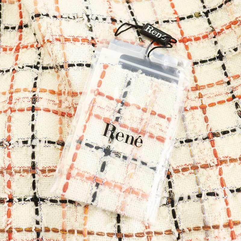 【中古】ルネ Rene 23年製 ワンピース ノースリーブ ロング丈 ツイード チェック柄 34 白 ホワイト 赤 レッド 黒 Rene（ルネ） Rene 23年製 ワンピース ノースリーブ ロング丈 ツイード