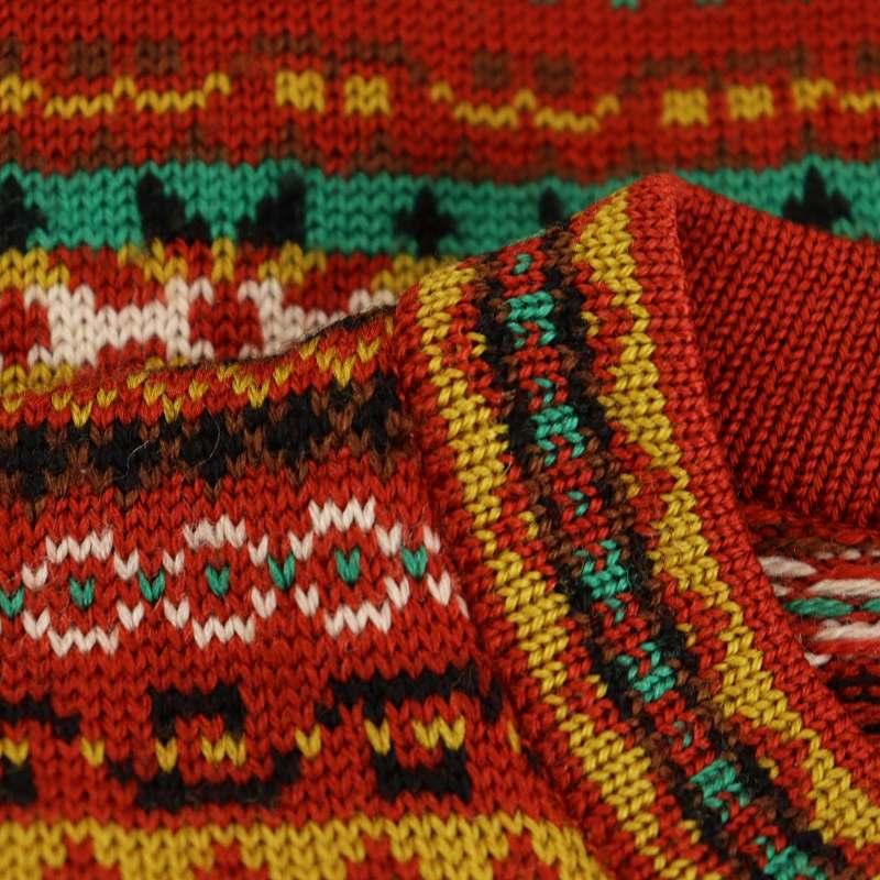 ケンゾー KENZO ニット セーター 長袖 総柄 ウール 赤 レッド 緑
