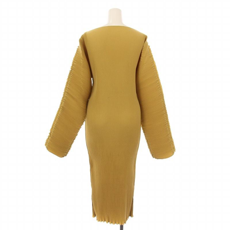【中古】トーテム イエローミアヴィナドレス タイトワンピース 長袖 ミモレ ロング ボートネック マスタード 黄色 トーテム イエローミアヴィナドレス タイトワンピース 長袖 ミモレ