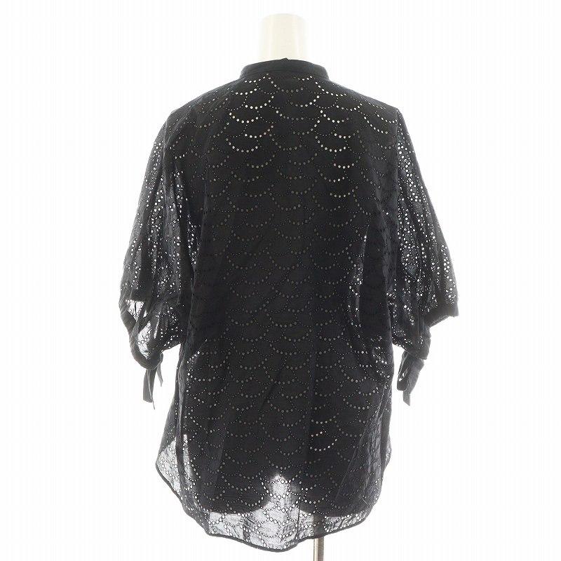 ドゥロワー☆ブラウス★レース★ブラック★プルオーバー RESORT1 レースノーカラーブラウス