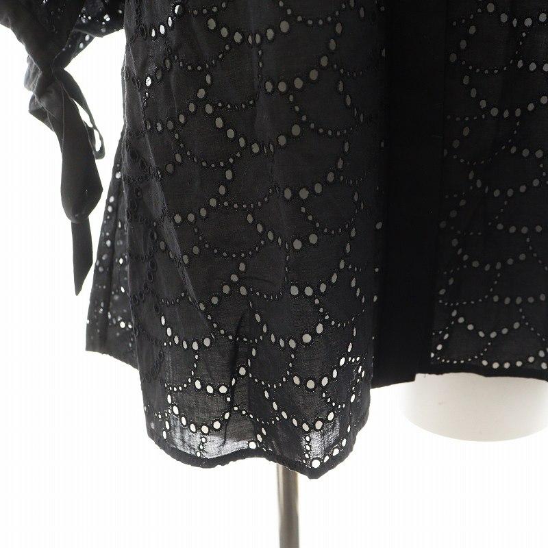 ドゥロワー☆ブラウス★レース★ブラック★プルオーバー ドゥロワー Drawer EMBRO LACE スリーブリボンレースブラウス