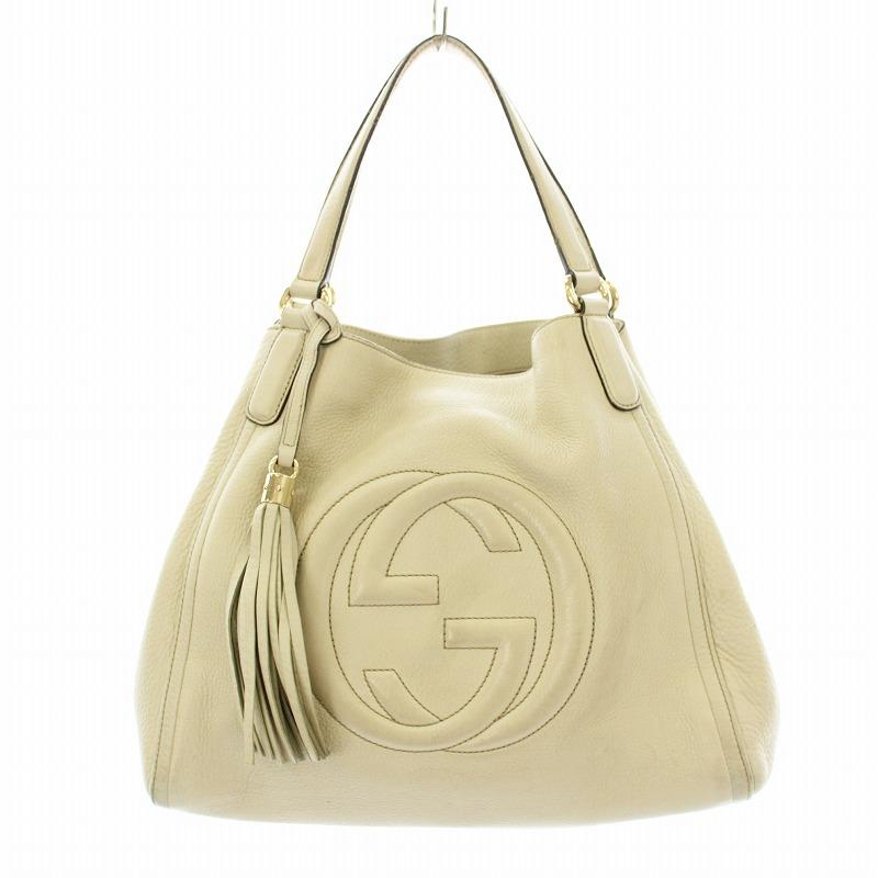 【中古】グッチ GUCCI ソーホー ハンドバッグ トートバッグ GGロゴ レザー タッセル アイボリー 282309 GUCCI（グッチ） ソーホー ハンドバッグ トートバッグ GGロゴ レザー