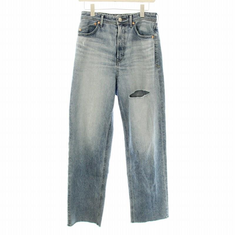 【中古】ヤヌーク IENA別注 LEA カットオフ ワイドデニム パンツ ジーンズ ジップフライ ダメージ加工 26 57131506 ヤヌーク IENA別注 LEA カットオフ ワイドデニム パンツ ジーンズ