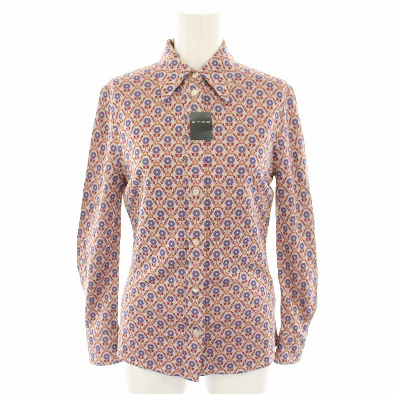 【中古】未使用品 エトロ 25SS ニットシャツ 長袖 花柄 40 ライトグレー 赤 青 251-WRIA0060-99JJ403 レディース ETRO（エトロ） 未使用品 ETRO 25SS ニットシャツ ブラウス 長袖 花柄