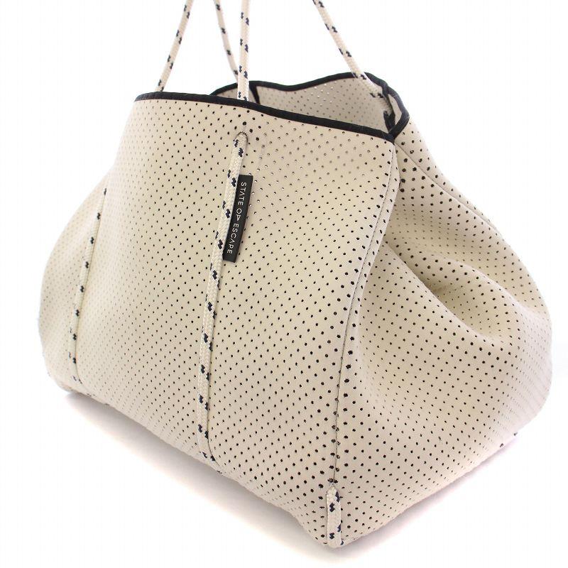 【中古】ステイトオブエスケープ フライングソロ トートバッグ ハンドバッグ パンチング加工 ポーチ付き アイボリー ステイトオブエスケープ STATE OF ESCAPE Flying Solo フライングソロ