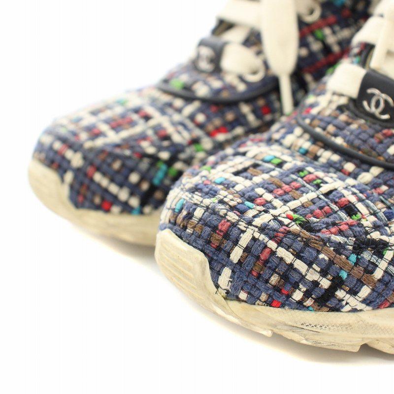 シャネル CHANEL スニーカー シューズ キャンバス マルチツイード ココ