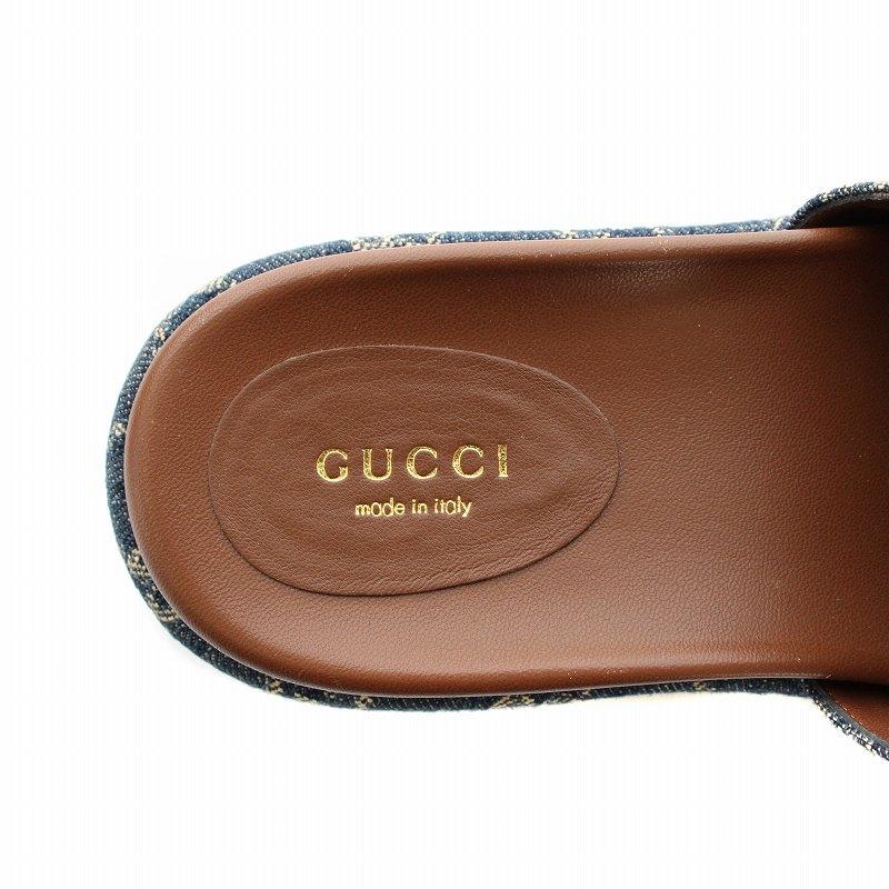 【中古】グッチ ウィメンズプラットフォームスライドサンダル デニム GG柄 ロゴ 厚底 37 紺 白 623212 レディース GUCCI（グッチ） ウィメンズプラットフォームスライドサンダル デニム