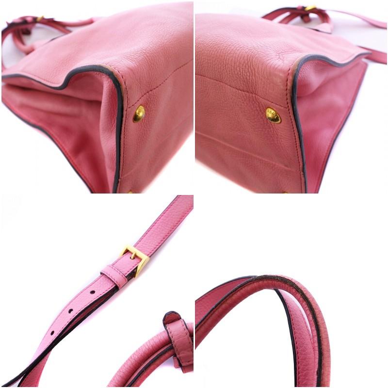 【中古】プラダ PRADA トートバッグ ハンドバッグ ショルダーバッグ 2WAY 三角プレート ゴールド金具 レザー ピンク PRADA（プラダ） トートバッグ ハンドバッグ ショルダーバッグ 2WAY