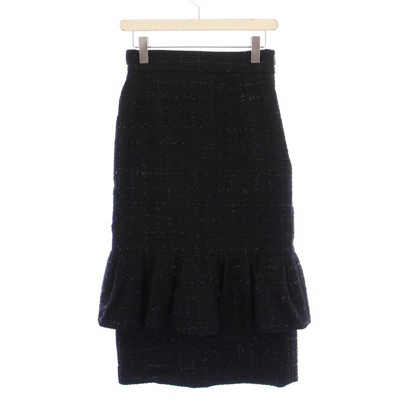 【中古】アドーア フィルムモールツイードブラウス セットアップ タイトスカート ミモレ ロング ウール 黒 アドーア フィルムモールツイードブラウス セットアップ プルオーバー