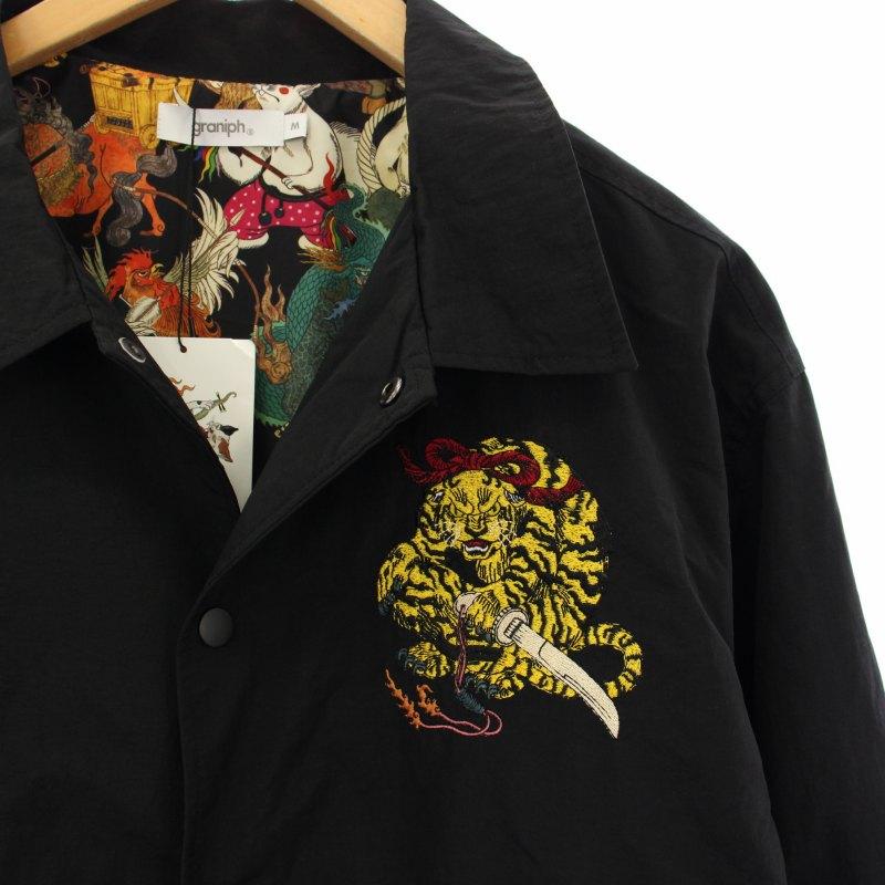グラニフ graniph 石黒亜矢子 コーチジャケット 寅 刺繍 M 黒