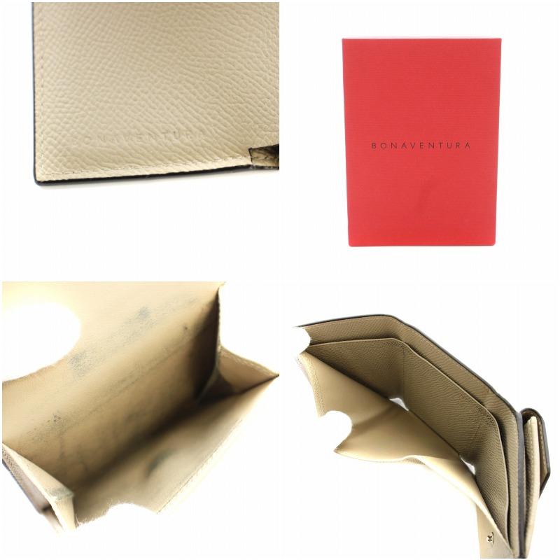【極美品】BONAVENTURA 三つ折り財布　コンパクトウォレット　ベージュ ボナベンチュラ BONAVENTURA コンパクトウォレット 三つ折り 財布