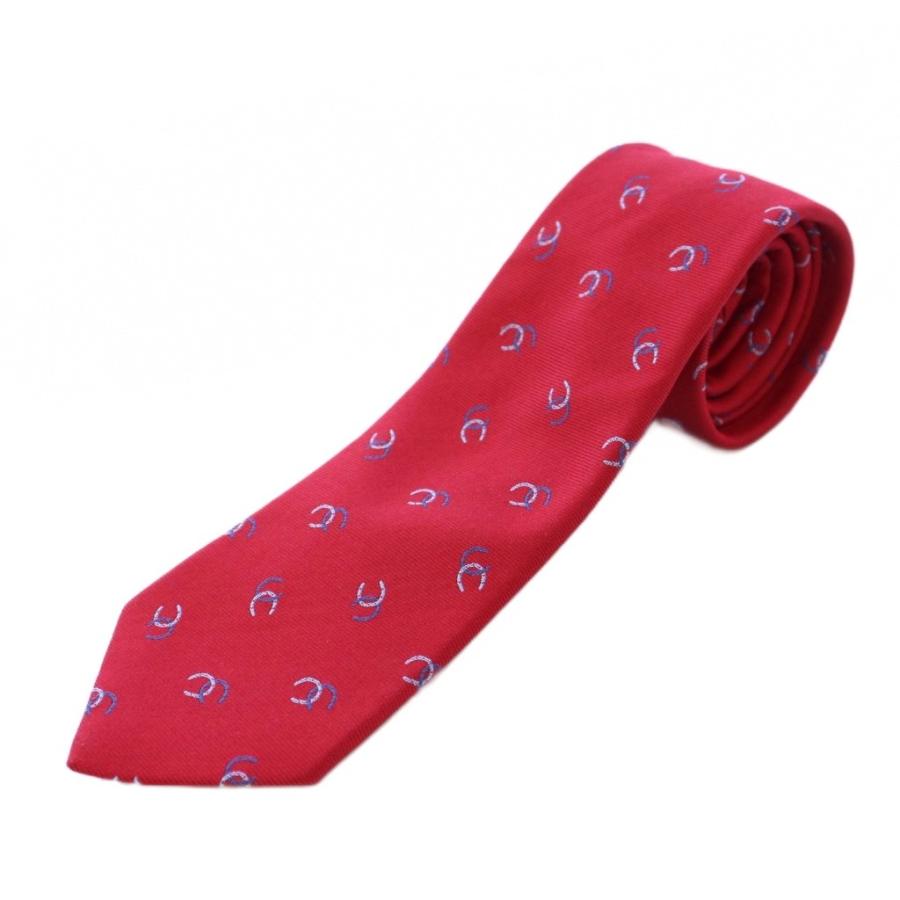 HERMES ネクタイ 赤　新品未使用 HERMES（エルメス） ネクタイ レギュラータイ シルク 総柄 ロゴ 赤