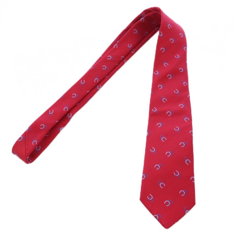 エルメス　HERMES ネクタイ　赤 HERMES（エルメス） ネクタイ レギュラータイ シルク 総柄 ロゴ 赤