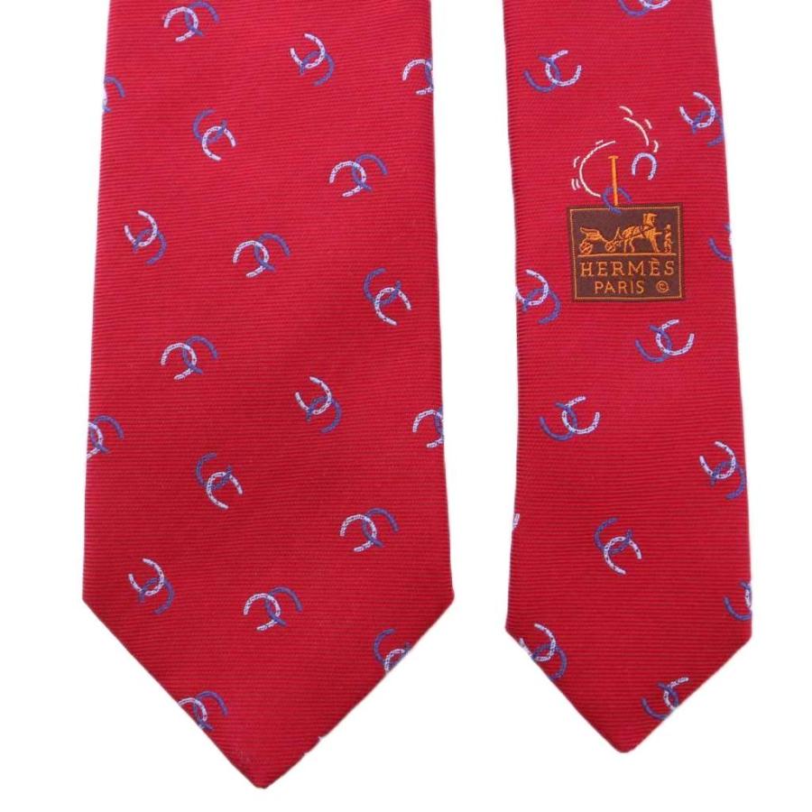 HERMES（エルメス） ネクタイ レギュラータイ シルク 総柄 ロゴ 赤