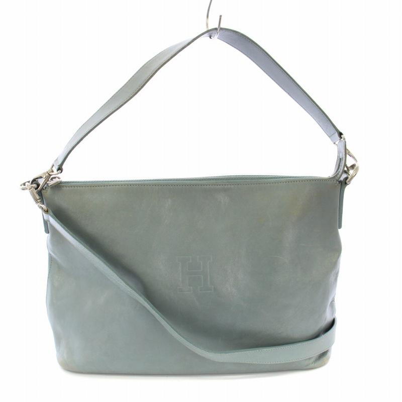 ヒロフ HIROFU ショルダーバッグ ハンドバッグ 2WAY レザー 水色 /TK