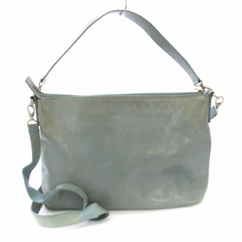 ヒロフ HIROFU ショルダーバッグ ハンドバッグ 2WAY レザー 水色 /TK