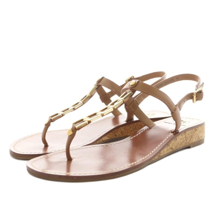 【中古】トリーバーチ TORY BURCH トングサンダル ストラップ ロゴ ゴールド金具 レザー 8M 茶 ブラウン /AN18 TORY BURCH（トリーバーチ） トングサンダル ストラップ ロゴ ゴールド