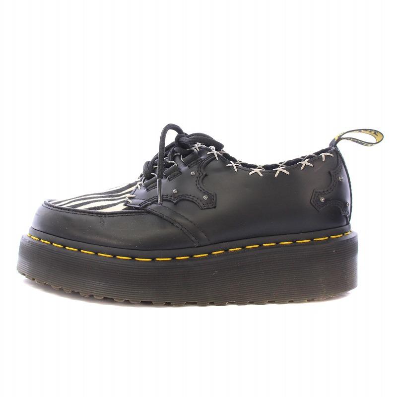 【中古】ドクターマーチン ラムジークワッド3スムースヘアロン レースアップシューズ ローカット 厚底 ゼブラ柄 黒 Dr.Martens（ドクターマーチン） ラムジークワッド3スムースヘアロン