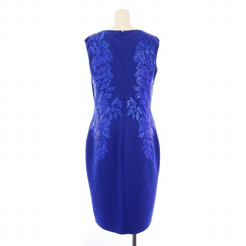 【中古】タダシショージ TADASHI SHOJI タイトワンピース ひざ丈 ノースリーブ クルーネック スパンコール 装飾 青 タダシショージ TADASHI SHOJI タイトワンピース ひざ丈 ノースリーブ