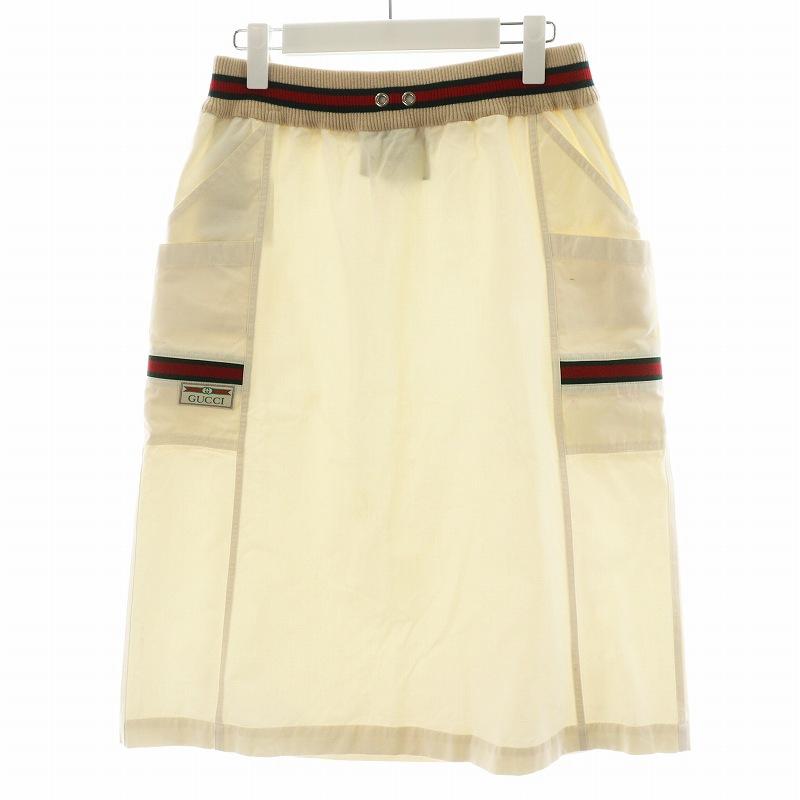 GUCCI グッチ シェリーライン フレアスカート ひざ丈 コットン リブ M  