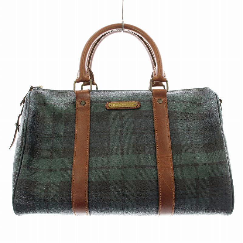 ✨美品✨ポロラルフローレン PVC レザー ミニボストンバッグ グリーンチェック ポロ ラルフローレン ミニボストンバッグ ハンドバッグ チェック