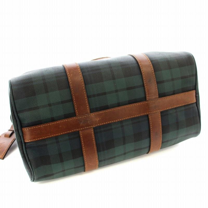 ✨美品✨ポロラルフローレン PVC レザー ミニボストンバッグ グリーンチェック ポロ ラルフローレン ミニボストンバッグ ハンドバッグ チェック