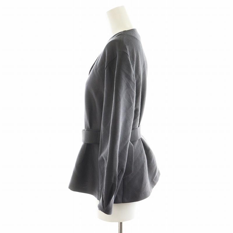 【美品】  ebure / エブール | クリアダブルクロス ベルテッドペプラムブラウス シャツ | 36 | チャコールグレー | レディース 未使用品 エブール ebure クリアダブルクロス ベルテッドペプラム