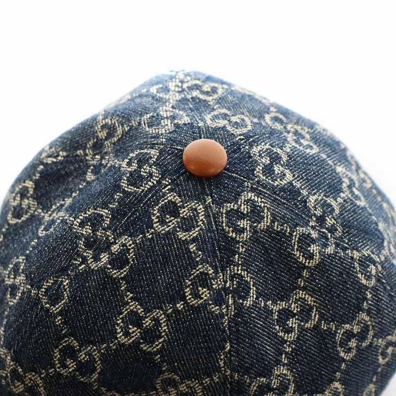 GUCCI グッチ GGキャンバス キャップ 帽子 S 57cm 紺 ネイビー