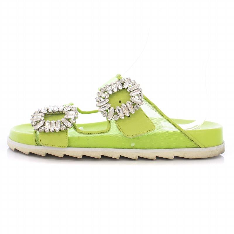 【中古】ロジェヴィヴィエ ROGER VIVIER 23SS SLIDY VIV スライディーヴィヴ サンダル メッシュ ビジュー 装飾 黄緑 ロジェヴィヴィエ ROGER VIVIER 23SS SLIDY VIV スライディーヴィヴ